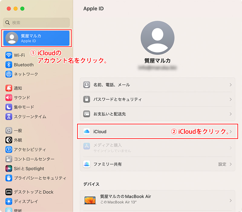 macOS13システム設定・iCloud