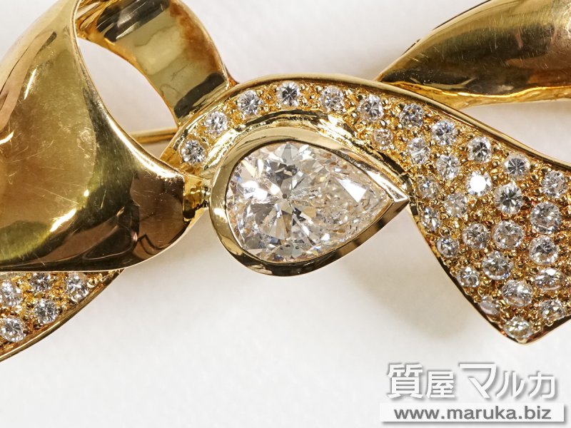 K18 ダイヤモンド1.34ct リボンブローチの買取・質預かり｜大阪の質屋マルカ