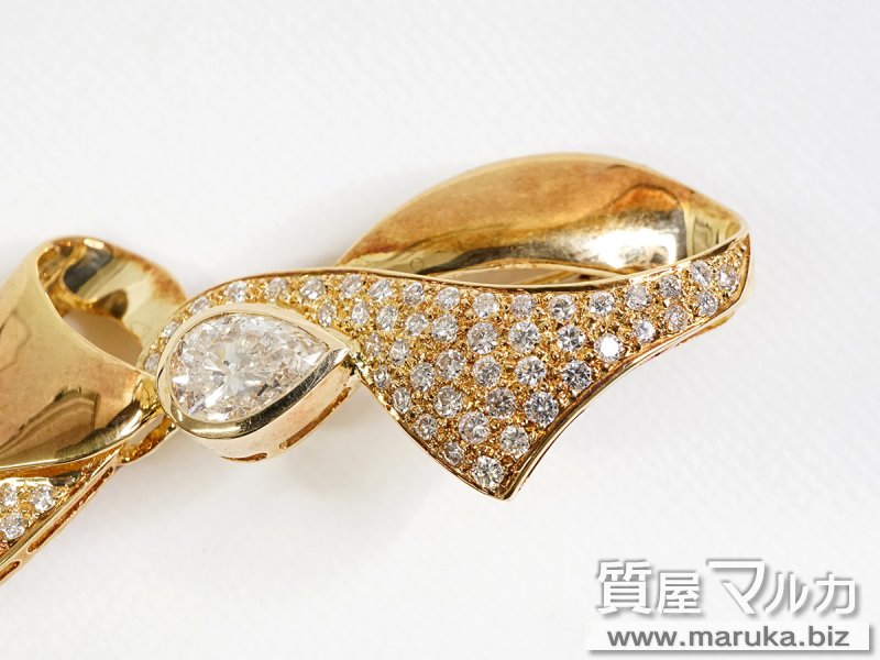 K18 ダイヤモンド1.34ct リボンブローチの買取・質預かり｜大阪の質屋マルカ