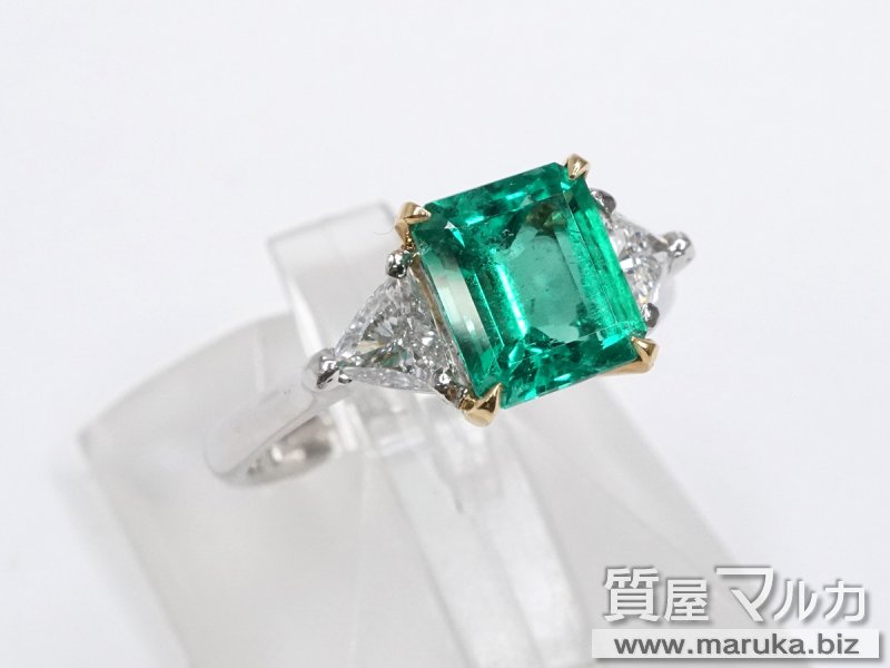 Pt900/K18 高品質エメラルド1.9ct ダイヤリングの買取・質預かり｜大阪の質屋マルカ