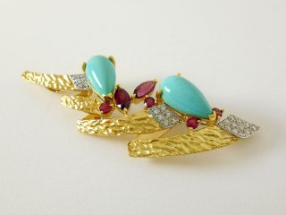 K18 トルコ石 トルマリンブローチ｜川西市・雲雀丘の買取・質預かり｜質屋マルカ