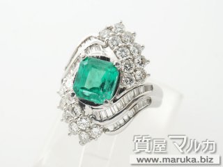 Pt900 エメラルド2.6ct ダイヤ巻リングの買取・質預かり｜大阪の