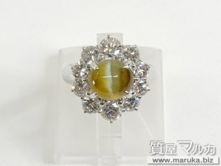 Pt900 キャッツアイ4.5ct ダイヤモンドリング