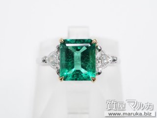Pt900 K18 高品質エメラルド1.9ct ダイヤリング｜千里中央の買取・質預かり｜質屋マルカ